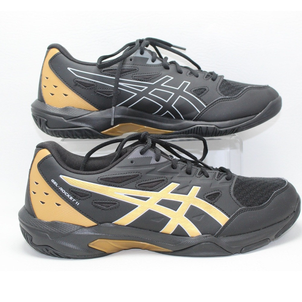 ASICS Gel-Rocket 11 Mens 9.5 Wide Black Gold Indoor Court Shoes 1071A094